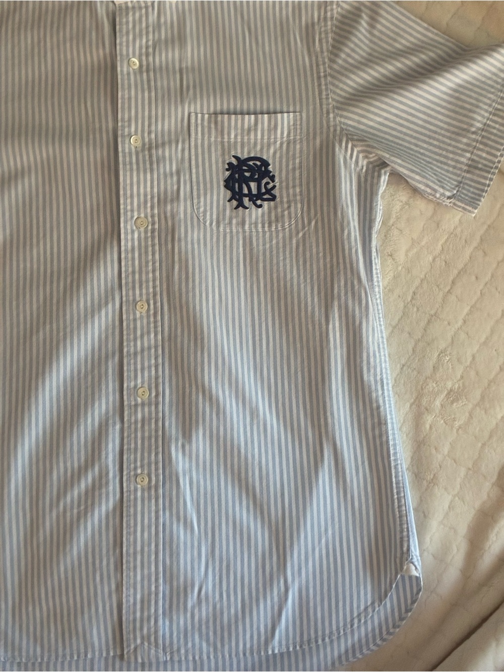 Ralph Lauren Light Blue and White Stripe Button-Down Shirt with Contrast Collar - Picture 3 of 5